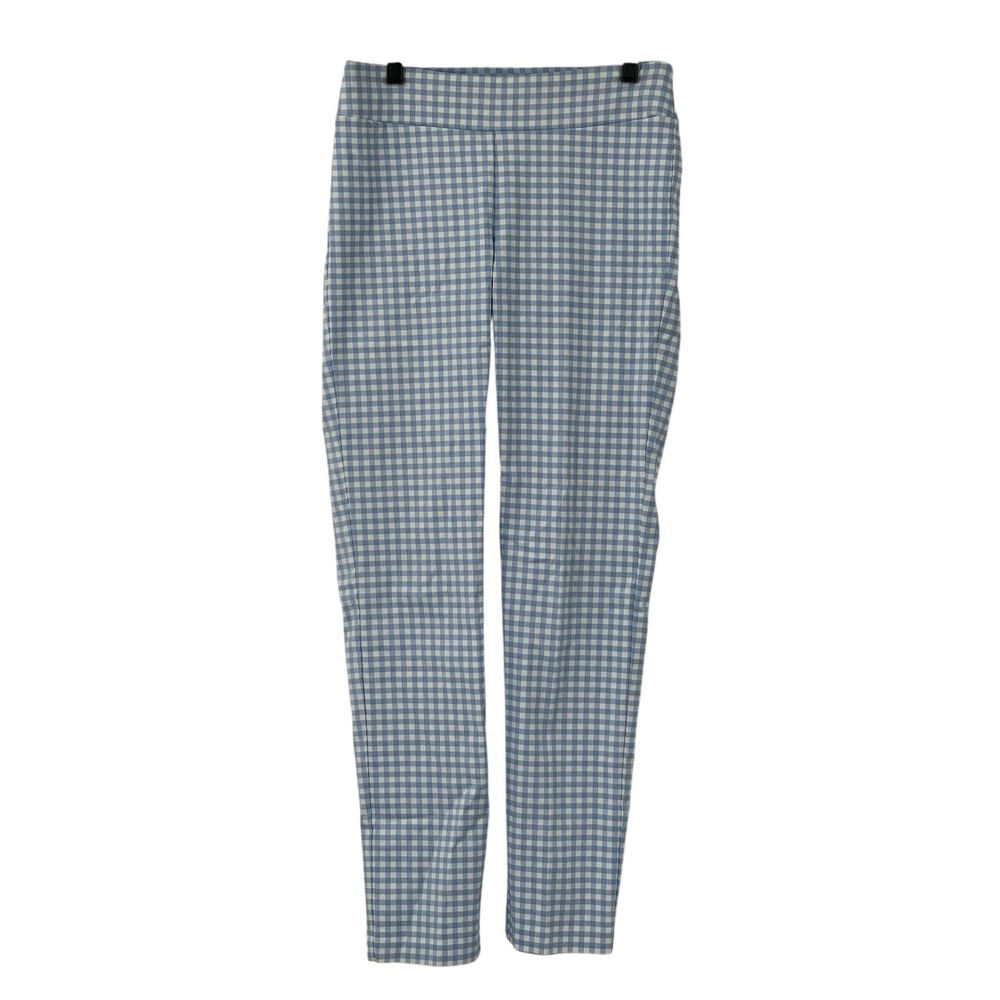 J McLaughlin Women's Blue/White Gingham Check Pull On Stretch Masie Pants Size 6